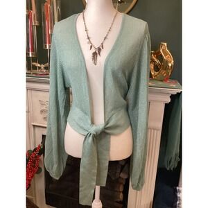 JEANNIE MAI X INC INTERNATIONAL CONCEPTS Mint‎ Metallic Tie Front Cardigan M
